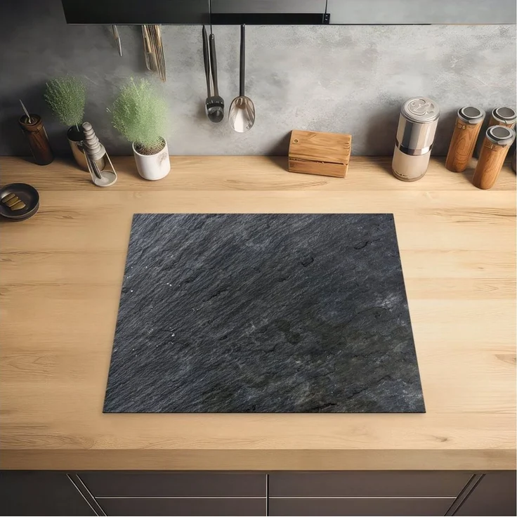 MuchoWow Herd-Abdeckplatte Schiefer - Abdeckplatte - Schwarz - Induktionsschutz - Design, Vinyl, (1 tlg), Ceranfeldabdeckung Küche, Herdabdeckplatte Einteilig, 60x52 cm – Bild 2
