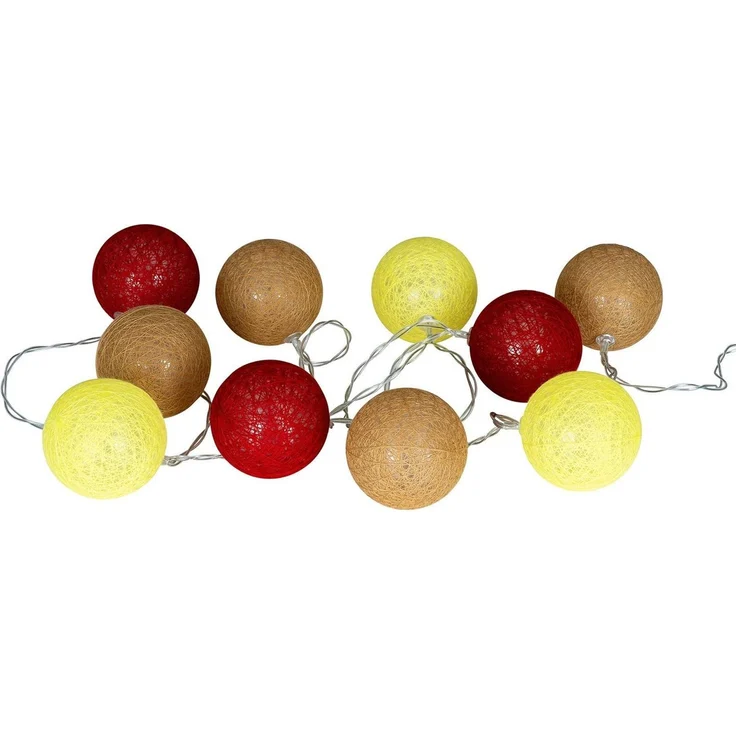 levandeo 10er Lichterkette LED Kugeln Lampions Baumwolle Rot Gelb Braun Cotton Girlande Deko Cottonballs