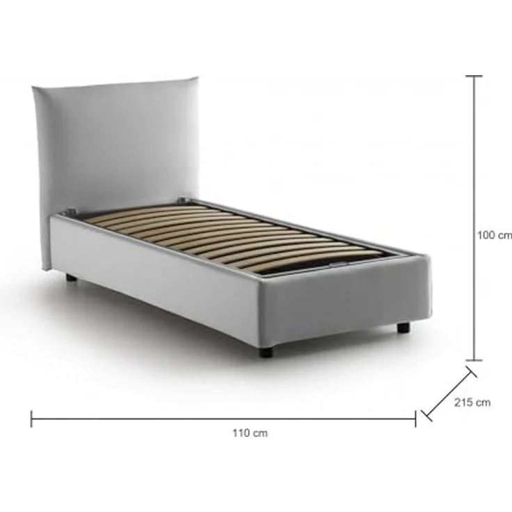Talamo Italia - Einzelbett Marina, Bettkasten mit Stoffbezug, 100 % Made in Italy, seitliche Öffnung, geeignet für Matratzen 80 x 190 cm, Weiß – Bild 2