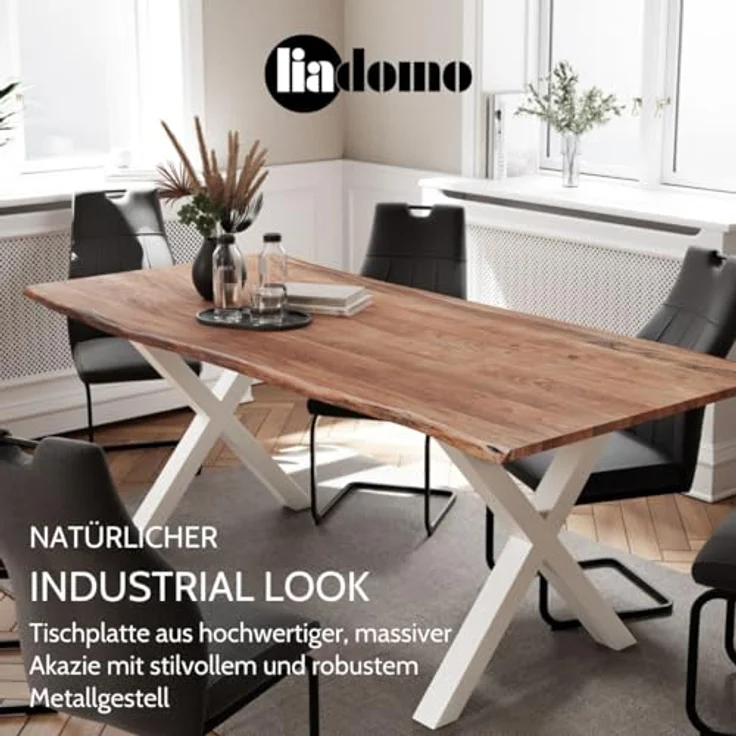 Liadomo Baumkantentisch Isa, Akazie Massivholz, Platte mit natürlicher Baumkante, Metallgestell – Bild 5