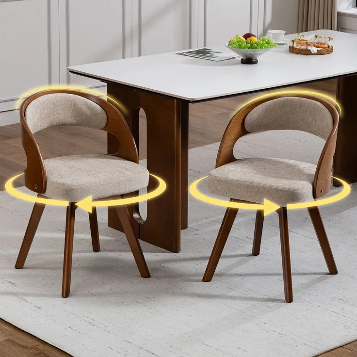 LVHOM Esszimmerstuhl 360° drehbar, 2er Set, Polsterstuhl aus Leinen und Massivholz, Küchenstuhl gepolstert, ergonomischer Schalenstuhl mit Armlehne, bis 150 kg