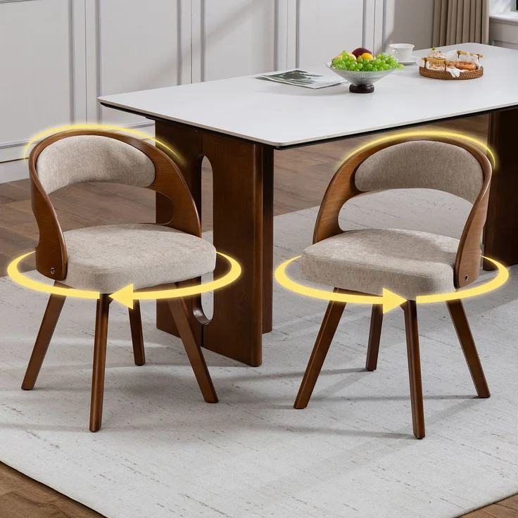 LVHOM Esszimmerstuhl 360° drehbar, 2er Set, Polsterstuhl aus Leinen und Massivholz, Küchenstuhl gepolstert, ergonomischer Schalenstuhl mit Armlehne, bis 150 kg – Bild 1