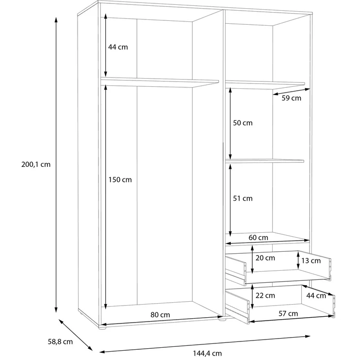 Drehtürenschrank >MOKKARIS< in Betonoptik / Weiß - 144,4x200,1x58,8cm (BxHxT) – Bild 8
