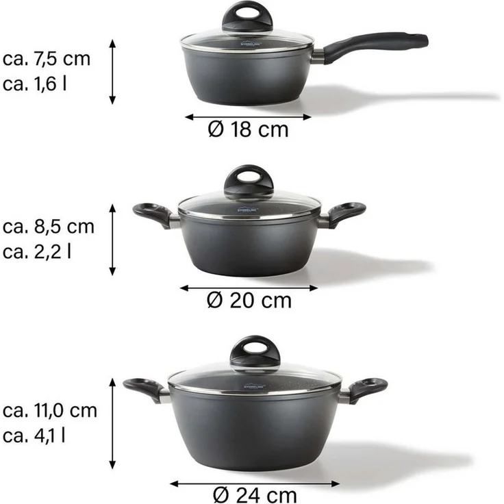 STONELINE Topf-Set CERAMIC, Aluminium (Set, 6-tlg, 1x Bratentopf Ø 24 cm, 1x Kasserolle Ø 18 cm, 1x Kochtopf Ø 20 cm), Induktion – Bild 3
