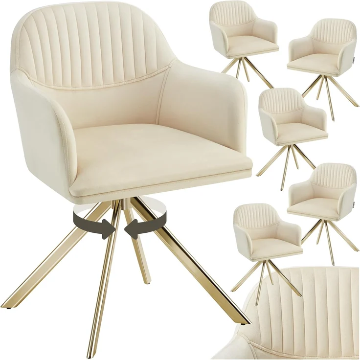 tectake Esszimmerstuhl Samt-Drehstuhl (6er Set, 6 St), gepolstert – Bild 1