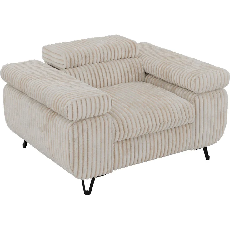 Einzelsessel, Polstersessel PETER mit verstellbaren Armlehnen und Kopfstütze, 1-Sitzer Sofa, Ohrensessel, Wellenfeder - Beige Cord – Bild 6