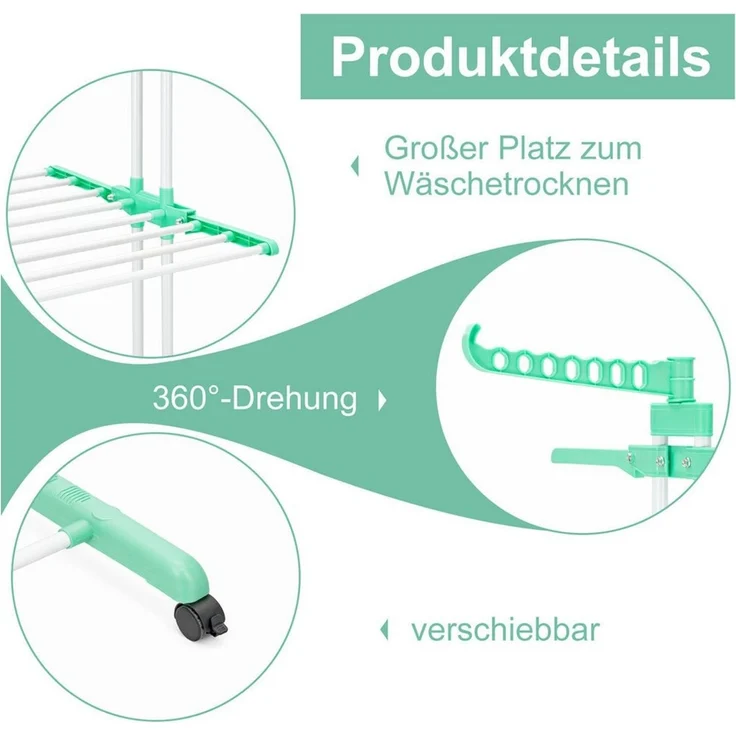 Youyijia Wäscheständer Wäscheständer Wäschetrockner Turm mit Rollen, Platzsparender Turm – Bild 3