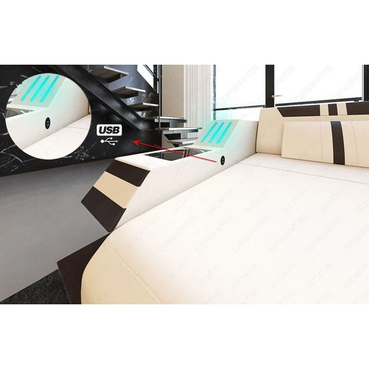 Leder-Stoff-Mix Wohnlandschaft Ravenna XL LED - Strukturstoff - Grau-Schwarz - Rechts – Bild 5