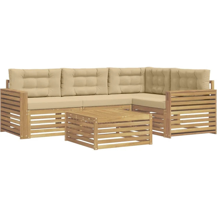 vidaXL Outdoor-Sofagarnitur 5 stk. 4-Sitzer Weiß und Beige Polyester 3390453 – Bild 2
