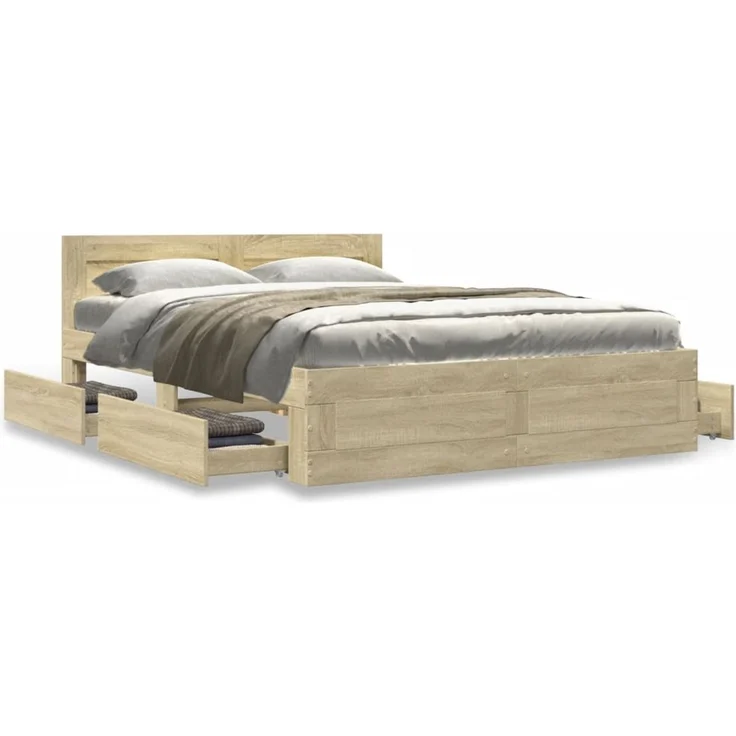 vidaXL Bettgestell mit Kopfteil Sonoma-Eiche 120x190 cm Holzwerkstoff 3295606 – Bild 4