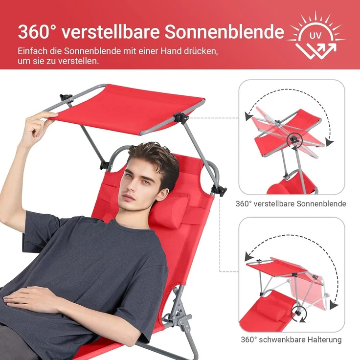 SoBuy Gartenliege OGS48x2, 2-er Set Sonnenliege mit Kopfkissen Relaxstuhl Strandliege Liegestuhl – Bild 4