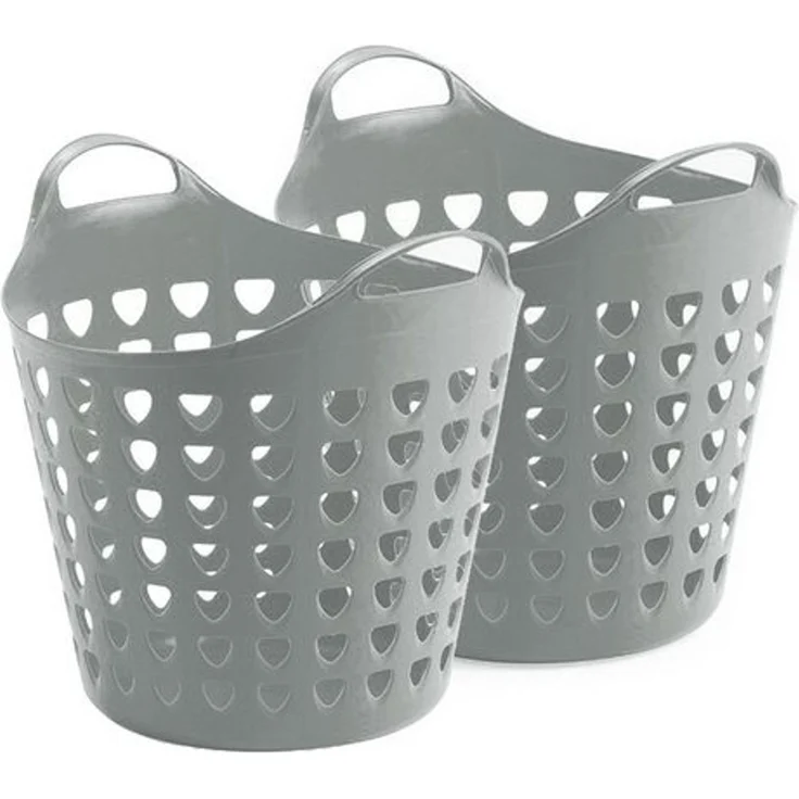 Kreher Aufbewahrungskorb Set: 2 x Flexi Korb 35 Liter mit Loch in verschiedenen Farben – Bild 2