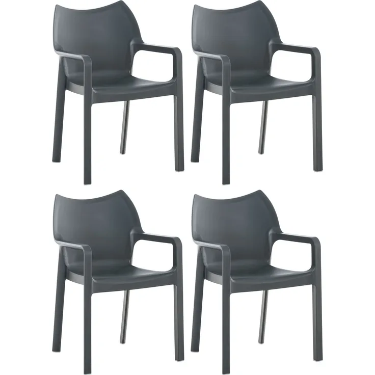 CLP Gartenstuhl Diva 4er Set, Kunststoff, stapelbar, wetterfest, mit Armlehnen,dunkelgrau