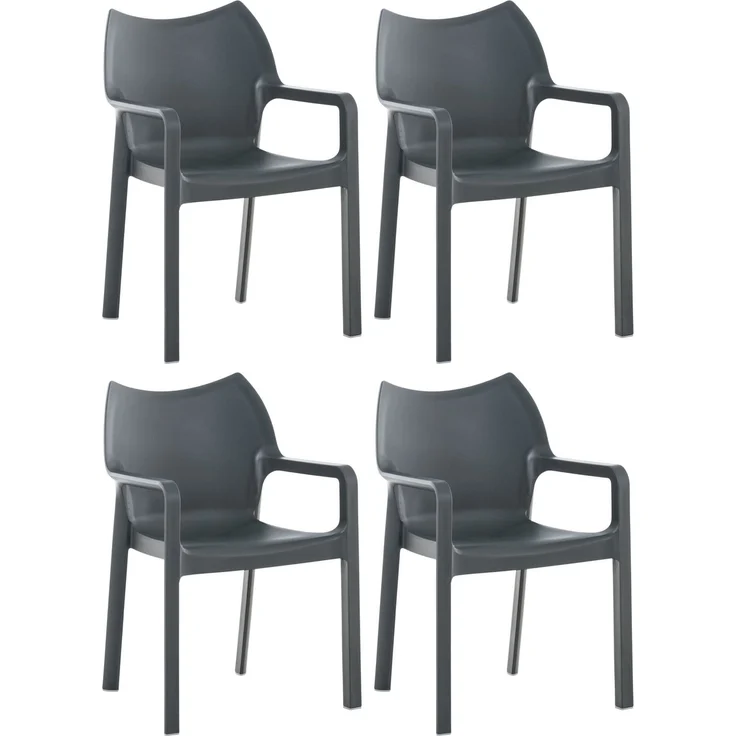 CLP Gartenstuhl Diva 4er Set, Kunststoff, stapelbar, wetterfest, mit Armlehnen,dunkelgrau – Bild 1