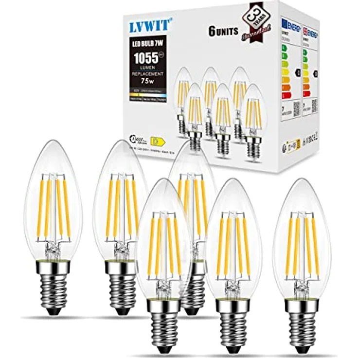 LVWIT E14 LED Warmweiß 7W, Kerzenlampe für Kronleuchter, Filament Glühbirne Kerzeform E14 1055LM 2700K, ersetzt 75W Halogenlampen, Classic Glühfaden, Nicht Dimmbar, 6er Pack – Bild 6