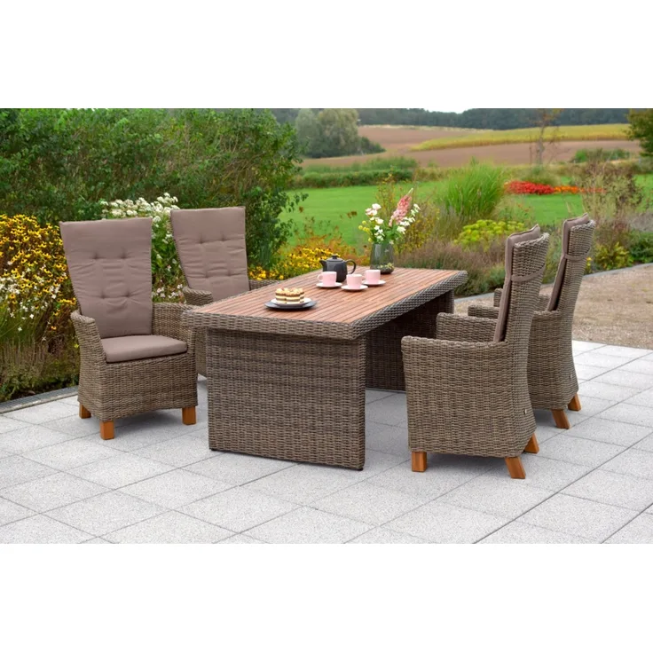 Toskana Gartenmöbel Set 5tlg, Geflechttisch, natur