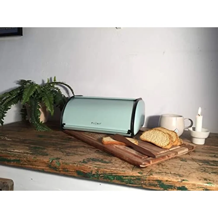 LS-LebenStil Brotkasten Vintage Brotbox 34cm Metall Retro Brot Aufbewahrung Brotbehälter, Metall, (Roll-Deckel Küche Aufbewahrungskorb Lüftungslöcher, 1-tlg, Aufbewahrungsbox Nostalgie Brotkorb zum Frischhalten) – Bild 5