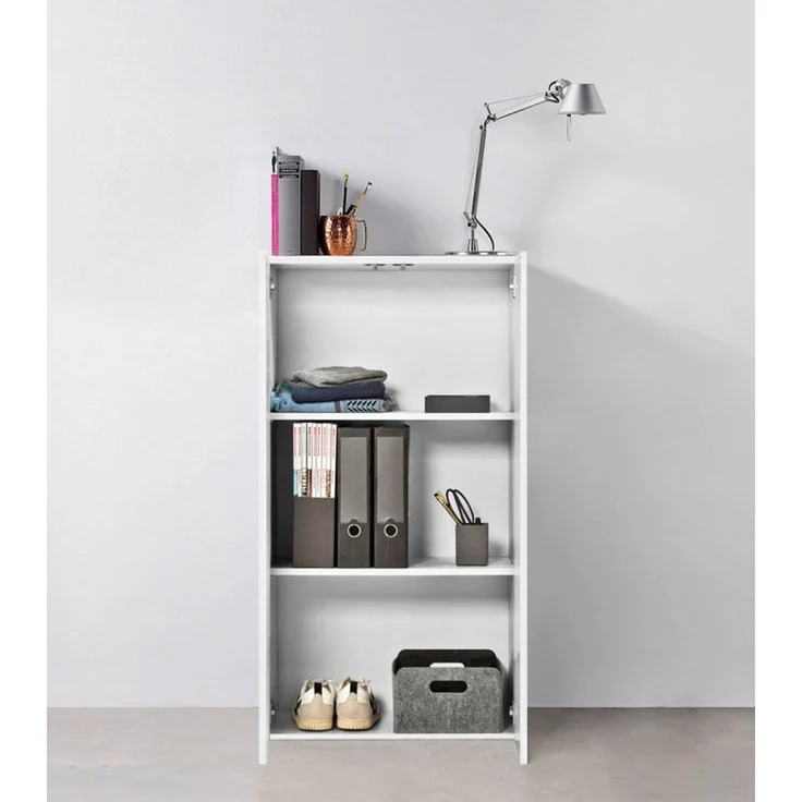 mokebo® Mehrzweckschrank 60 cm Breite mit Einlegeböden 'Der Schlanke', schmaler Schrank in Weiß aus Holz, grifflose Öffnung, funktionaler Aktenschrank – Bild 2