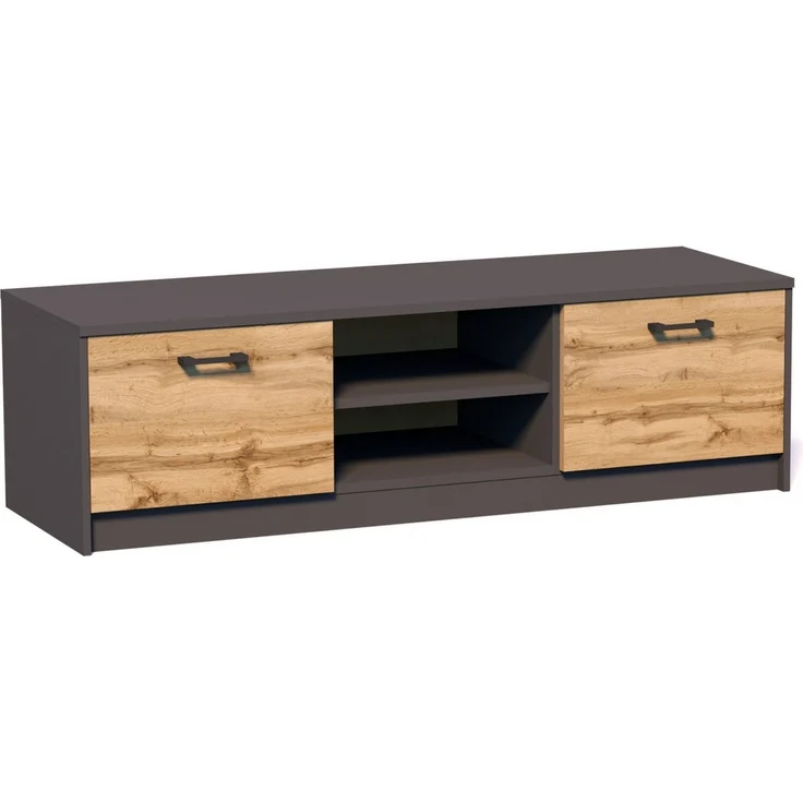 Home Collective TV-Schrank 120cm breit Lowboard mit matter Oberfläche Fernsehtisch (abgerundete Kante und Metall-Rollschienen Fernsehkommode) mit 2 Türen und 1 Regal, aus laminiertem Board graphit Eiche – Bild 3