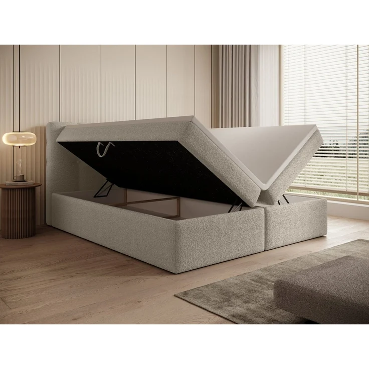 thematys Boxbett Luxus mit Bettkasten 160x200cm, mit Bonnellfederkernmatratze H3, Bouclé/Velours, mit Stauraum, mit 3 cm Topper, Beige (Frotte 5), Art.-Nr. S0WGG0AN6IS – Bild 5