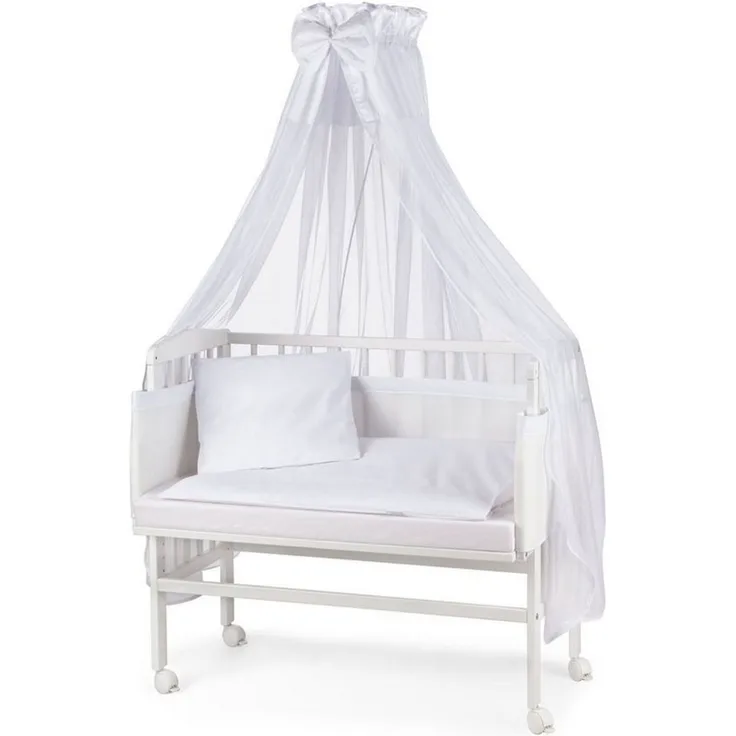 WALDIN Beistellbett mit Matratze und Nestchen, höhenverstellbar, Ausstattung weiß/weiß, Gestell Weiß lackiert