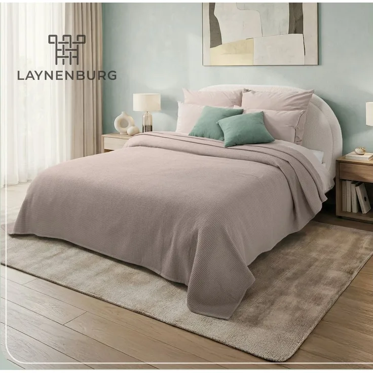 Laynenburg Tagesdecke Waffelpique aus 100% Baumwolle – Baumwolldecke, Kuscheldecke, Wohndecke als Sommerdecke, Bett-Überwurf, Couch-Überwurf, Sofa-Decke
