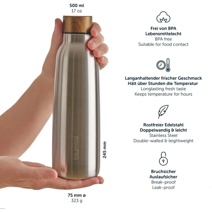 Blumtal 'Ray' Trinkflasche Edelstahl Silber, 500ml – Bild 4