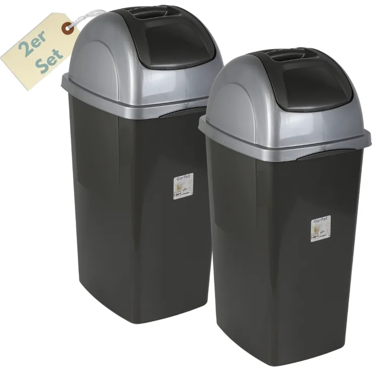 GarPet Mülltrennsystem 2er Set Mülleimer Schwingdeckel Mülleimer Küche 60l Mülltrenner Abfall