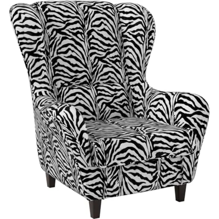 Supellex Sofia Ohrensessel mit Hocker | Design Tierfellimitat Zebra – Bild 4