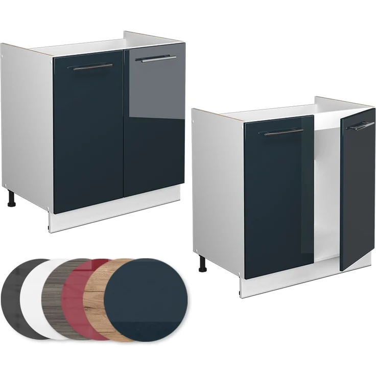 Spülenunterschrank Fame-Line Dunkelblau Hochglanz 80 cm ohne Arbeitsplatte Vicco – Bild 5
