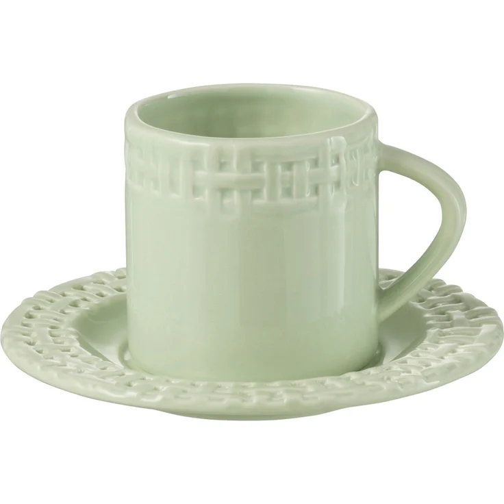 J-LINE / Tasse & Untertasse Keramik Grün / Töpferei / Grün / L14,00xB14,00xH9,00cm
