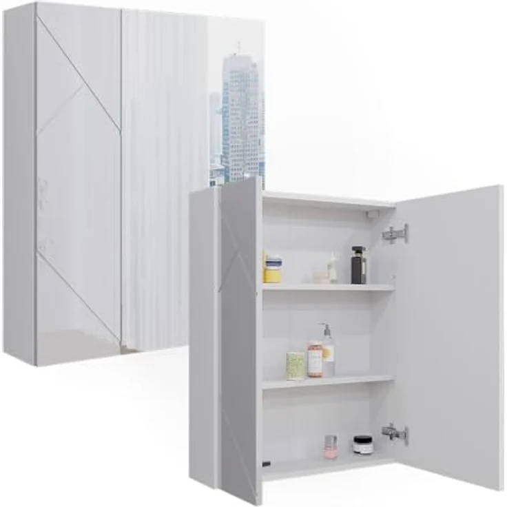 Badspiegelschrank Irma Weiß/Weiß Hochglanz 60 x 75 cm Vicco – Bild 8