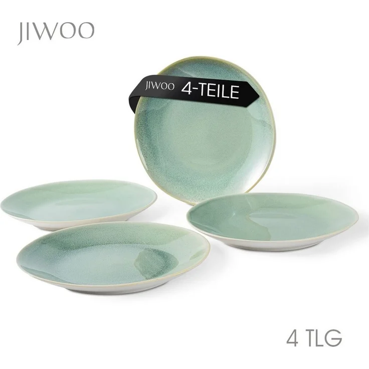 JIWOO Teller 4er Ø27,7cm, Speiseteller Steakteller Pastateller Dessertteller, (4 St), Keramik Hochwertiges Tellerset Grün Mikrowellenofen Spülmaschine – Bild 1