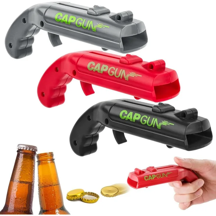 feinlux Flaschenöffner Flaschenöffner in Pistolenform, Dosenöffner (Set, 3-tlg, lustiges Cap-Gun-Design (3-teilig), Bierdeckelpistole, Geschenk für Männer