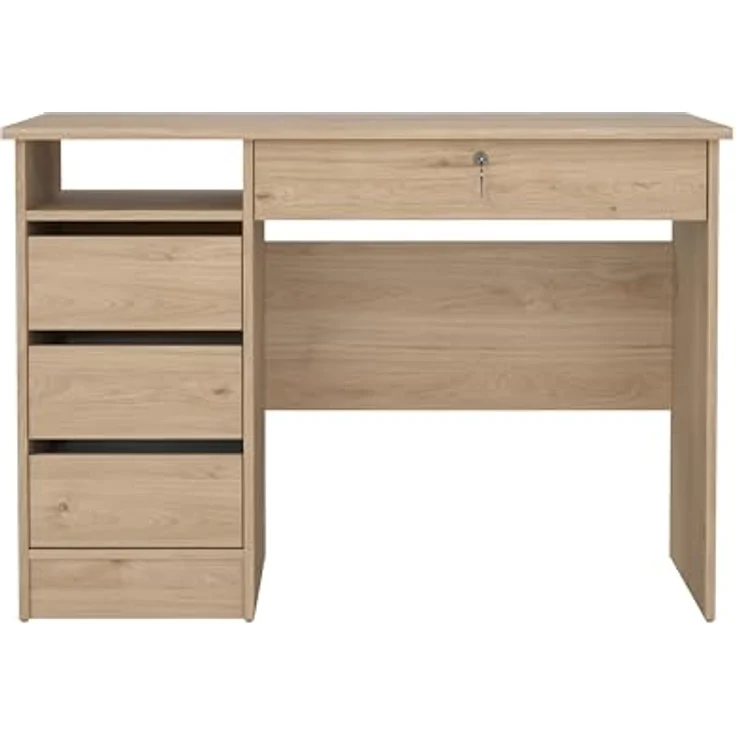 Tvilum Computertisch, Bürotisch, Schreibtisch, mit 1 Ablagen, 4 Schubladen, für Büro, Wohnzimmer, moderner Stil, Natureiche – Bild 3