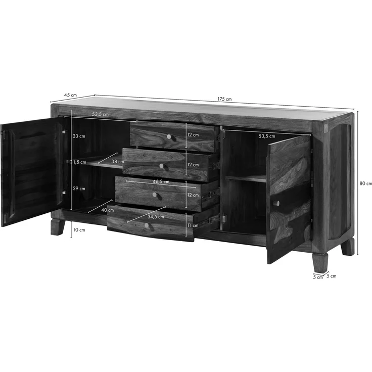 Sideboard Sheesham 175 x 45 x 80 braun lackiert ANCONA #123 – Bild 8
