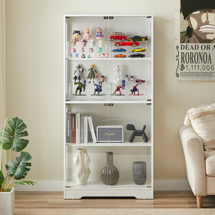 Glasvitrine 80x35x165 cm in Weiß mit LED-Licht und Bewegungssensor – Bild 4