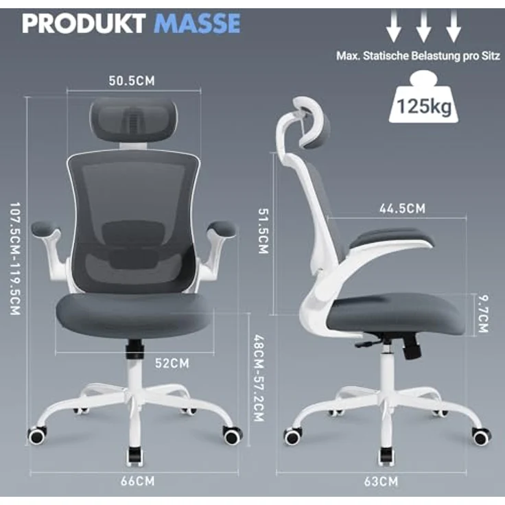 COLAMY Bürostuhl Ergonomisch, Netz-Schreibtischstuhl mit Verstellbarer Kopfstütze, Chefsessel Office Chair mit Lendenwirbelstütze, Verstellbarer Neigungsverschluss Drehstuhl, Grau – Bild 4