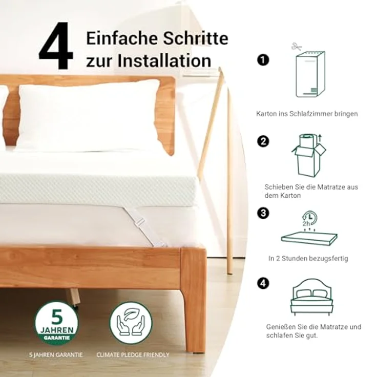 EGO Home Topper 90x200cm mit Gelschaum, Öko-Tex-Zertifiziert, 5cm Höhe Gel Topper 90x200, H2 Weiche Memory Foam mit Grüntee-Extrakt, für Boxspringbett, Schlafsofa,Abnehmbaren und Waschbaren Bezug – Bild 7