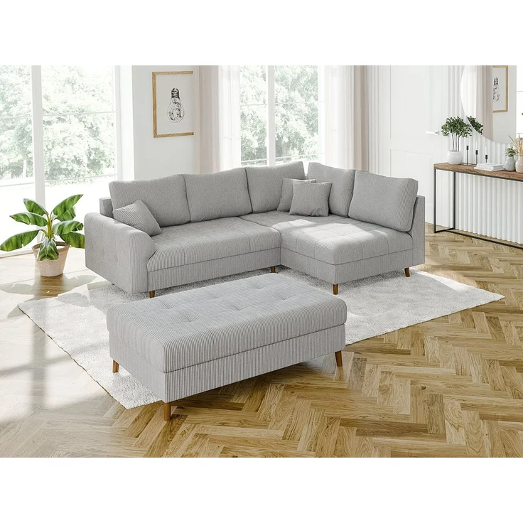 S-Style Möbel Polsterhocker Zara mit Braun Holzfüßen im skandinavischen Stil aus Cord-Stoff, mit Wellenfederung – Bild 4