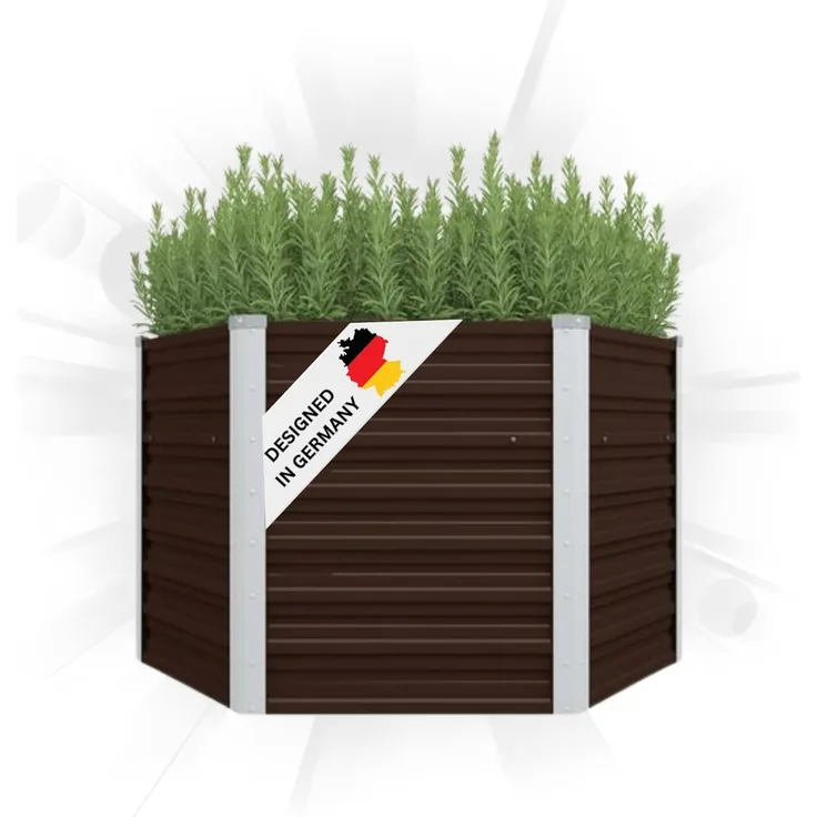 DELUKE® 6-eckiges Hochbeet für Garten NOA Braun 129x129x77cm Verzinkter Stahl Hochbeet Metall Gartenbeet Kräuterbeet Blumenbeet Beet hoch Frühbeet für Garten Gemüsebeet