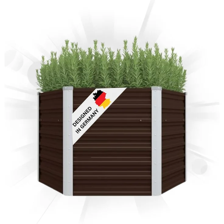 DELUKE® 6-eckiges Hochbeet für Garten NOA Braun 129x129x77cm Verzinkter Stahl Hochbeet Metall Gartenbeet Kräuterbeet Blumenbeet Beet hoch Frühbeet für Garten Gemüsebeet – Bild 1