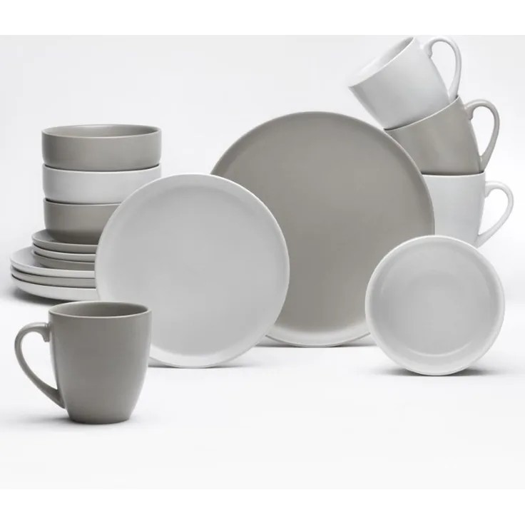 Geschirr-Set >Stockholm< (16-tlg.) in sand und taupe, Steingut - 25cm (D)