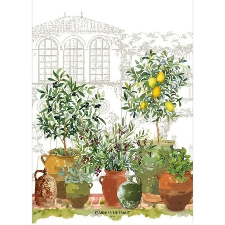 Garnier-Thiebaut Geschirrtuch Jardin Provencal Olive 50x70 Cm 50% Leinen/50%