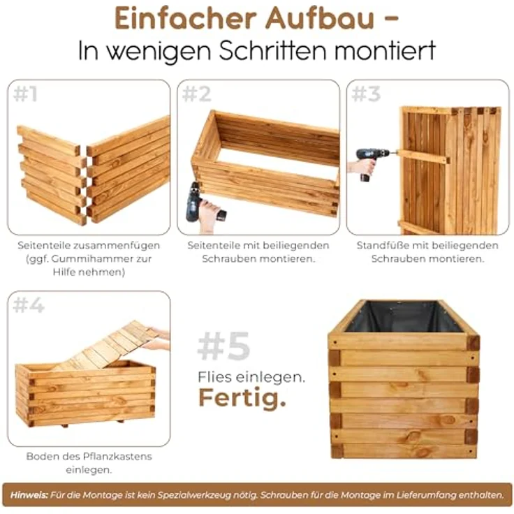BooGardi Pflanzkübel groß außen & innen mit Vlies · Blumenkasten XXL (Pflanzkasten rechteckig · 90 cm naturbraun), 10 Größen · Hochbeet · Holz · für Garten, Balkon & Terrasse – Bild 7