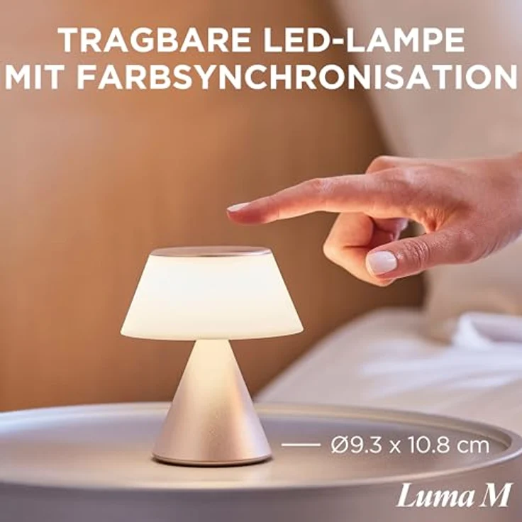Lexon LUMA M LED Schreibtischlampe, kabellose Tischlampe mit Touchdimmer, 9 Lichtfarben und Synchronisation, Gold – Bild 2