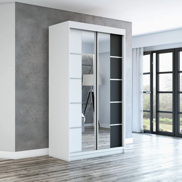 Schwebetürenschrank ERA 2-türig Schrank 120 cm (mit Spiegel) Farbe: Weiß , schwarz – Bild 2
