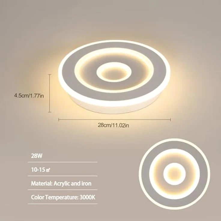 Comely LED Deckenleuchte Runden, 28cm 28W Weiß Moderne Deckenlampe Deckenbeleuchtung für Schlafzimmer, Wohnzimmer, Flur, Warmes Licht 3000K – Bild 4