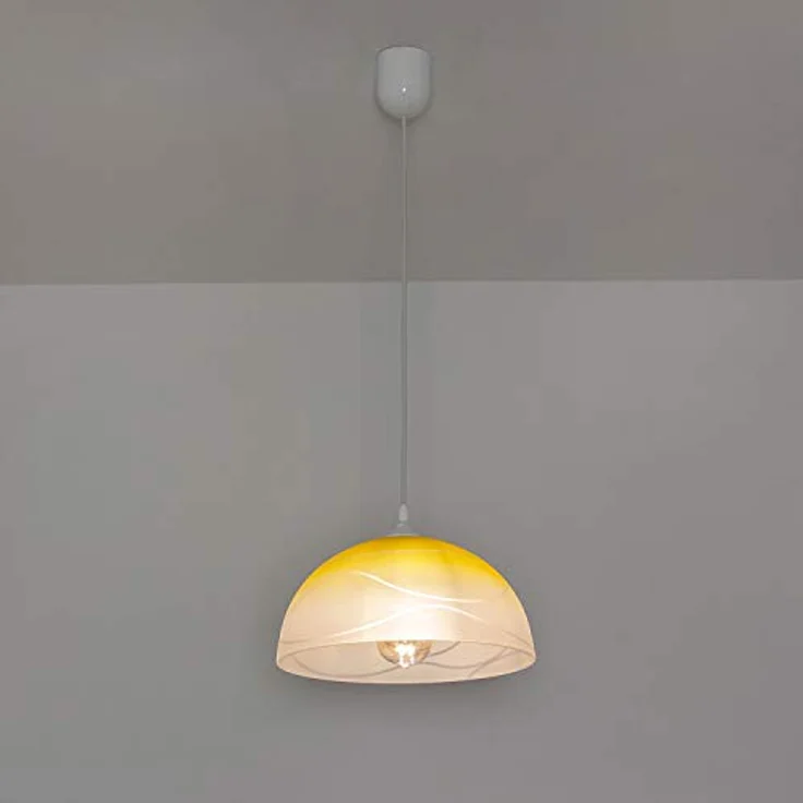 Licht-Erlebnisse Pendelleuchte Gelb Weiß E27 Ø 30 cm Retro Hängelampe für Küche und Esszimmer – Bild 3