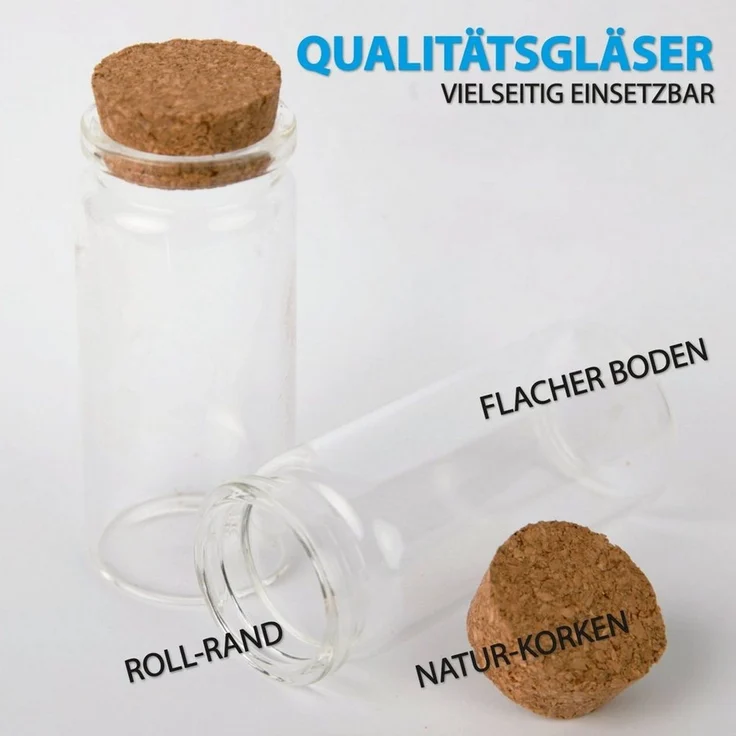 Bestlivings Vorratsglas Fläschchen mit Korken, Glas, (4-tlg, 10 ml), Reagenzglas für Hochzeit - Mini Gläser Gastgeschenke Glasfläschchen – Bild 2